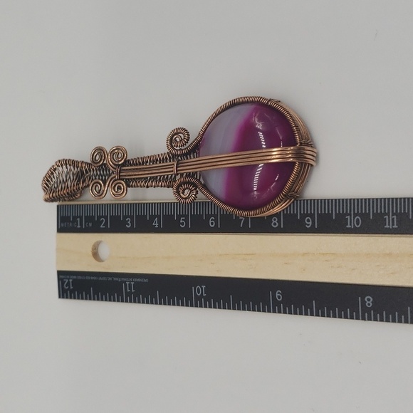 617- Pink Agate Natural Stone Pendant Guitar Wire Wrapped Handmade NWT - Picture 5 of 6